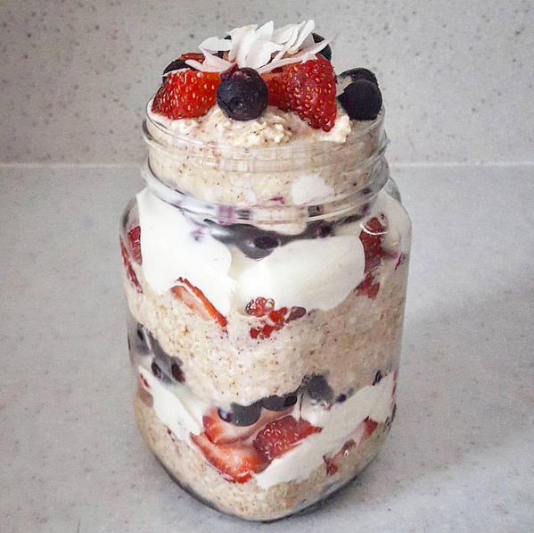 Red, White and Blue Overnight Oat Protein Parfait